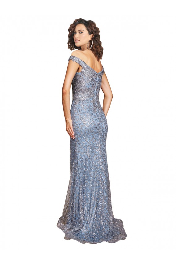 Outlet Off the Shoulder Sweetheart Neckline Sequin Prom Dress with Thigh High Slit