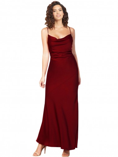 Outlet Cowl Neck Low Back Silky Satin Prom Dress with Thin Back Straps