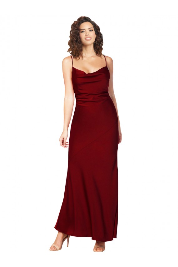 Outlet Cowl Neck Low Back Silky Satin Prom Dress with Thin Back Straps