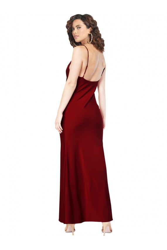 Outlet Cowl Neck Low Back Silky Satin Prom Dress with Thin Back Straps