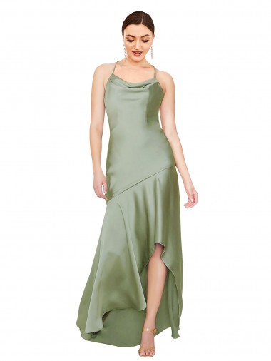 Outlet Silky Satin Prom Dress with Bias Cut Skirt