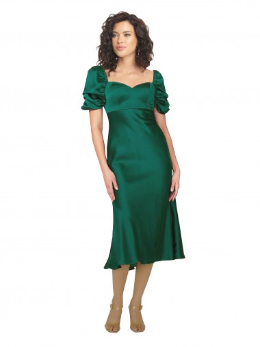 Outlet Ruched Sleeve Silky Satin Prom Dress