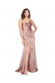 Outlet Floor Length Silky Satin Prom Dress with Front Skirt Slit