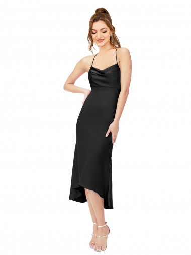 Outlet High Low Silky Satin Cowl Neck Midi Length Cocktail Prom Dress / Homecoming Dress