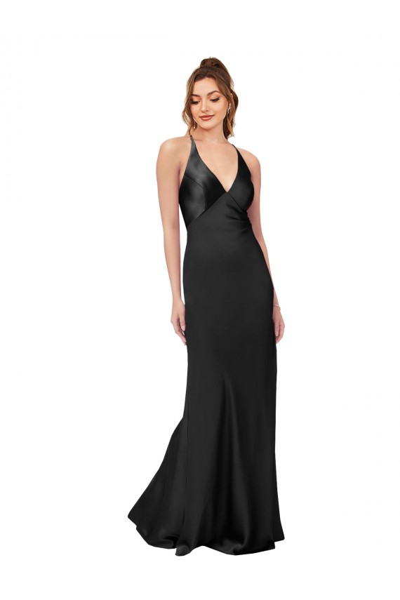 Outlet Cowl Back V-Neck Silky Satin Prom Dress