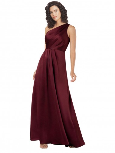 Outlet One Shoulder Silky Satin Prom Dress with Subtle Pleats