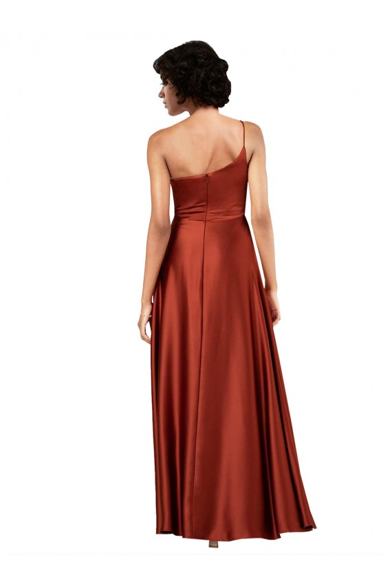 Outlet Sophisticated One Shoulder Silky Satin Prom Dress with Full Skirt