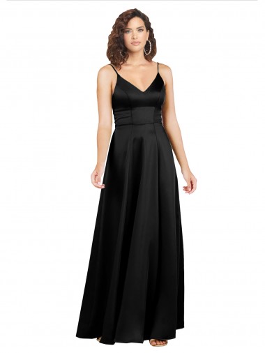 Outlet Silky Satin Floor-Length Long Prom Dress with V-Neckline