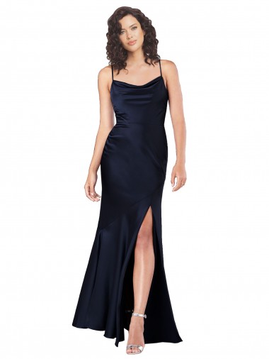 Outlet Draped Cowl Neck Silky Satin Prom Dress with Skirt Slit
