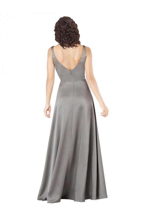 Outlet Plunging V-Neckline Long A-Line Silky Satin Prom Dress