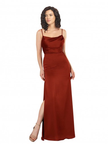 Outlet Floor-Length Silky Satin Prom Dress with Skirt Slit