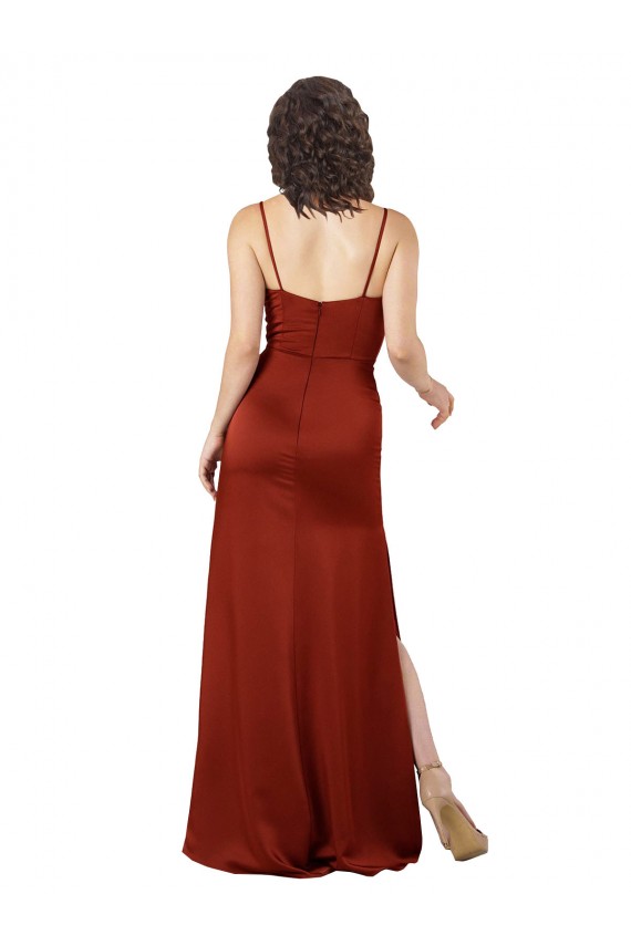 Outlet Floor-Length Silky Satin Prom Dress with Skirt Slit