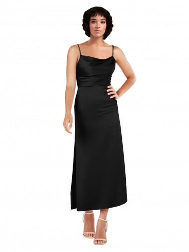 Outlet Cowl Neck Tea-Length Short Silky Satin Cocktail Prom Dress / Homecoming Dress with Skirt Slit