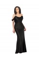 Outlet Off the Shoulder Sleeves Silky Satin Prom Dress with Skirt Slit