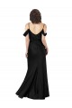 Outlet Off the Shoulder Sleeves Silky Satin Prom Dress with Skirt Slit