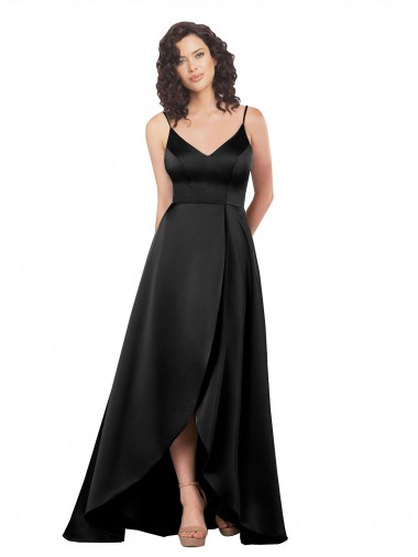 Outlet High Low V-Neckline Silky Satin Tulip Prom Dress with Wrap Skirt