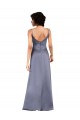 Outlet Full Length V-Neckline Silky Satin Prom Dress with Spaghetti Straps