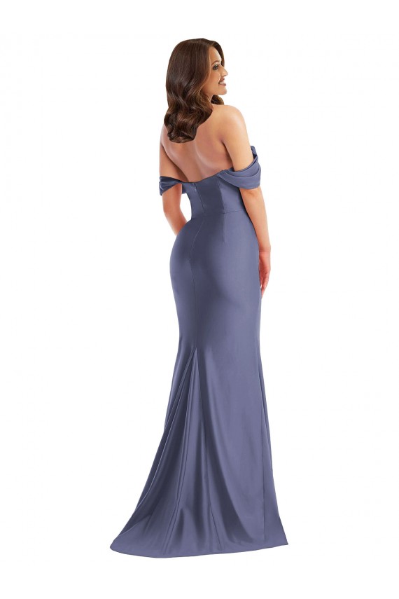 Outlet Off the Shoulder Corset Silky Satin Mermaid Prom Dress with Side Slit