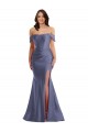 Outlet Off the Shoulder Corset Silky Satin Mermaid Prom Dress with Side Slit
