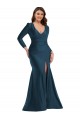 Outlet Long Sleeves Draped Wrap Silky Satin Mermaid Prom Dress with Front Slit