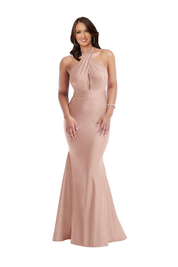 Outlet Criss Cross Halter Open Back Silky Satin Mermaid Prom Dress