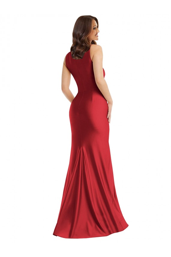 Outlet Square Neck Silky Satin Mermaid Prom Dress with Side Slit