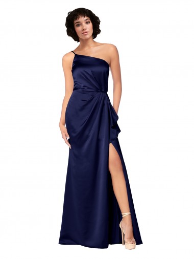Outlet One Shoulder Silky Satin Prom Dress with Skirt Slit