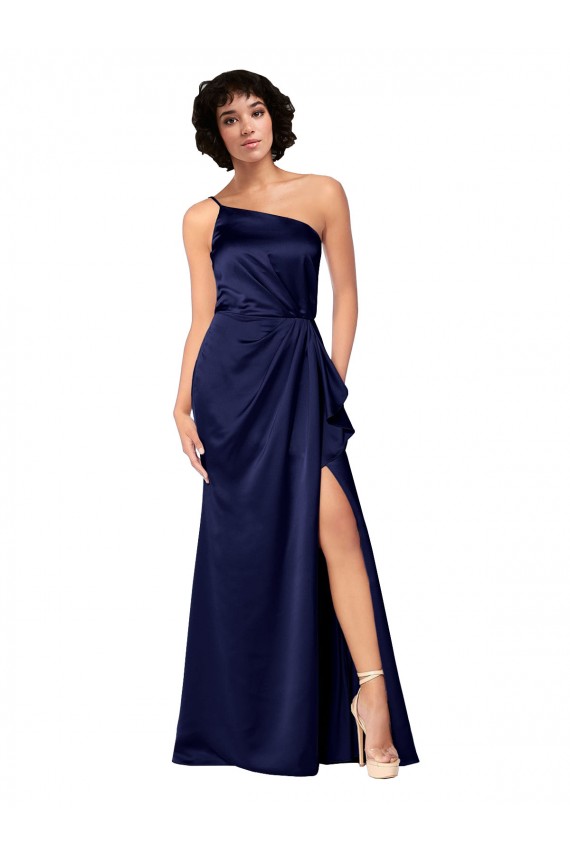 Outlet One Shoulder Silky Satin Prom Dress with Skirt Slit