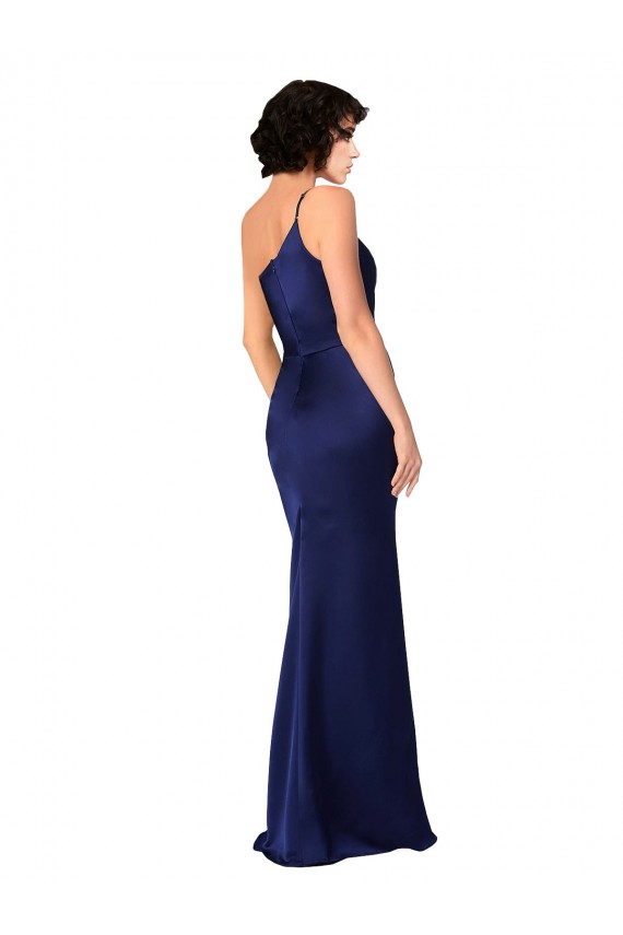 Outlet One Shoulder Silky Satin Prom Dress with Skirt Slit
