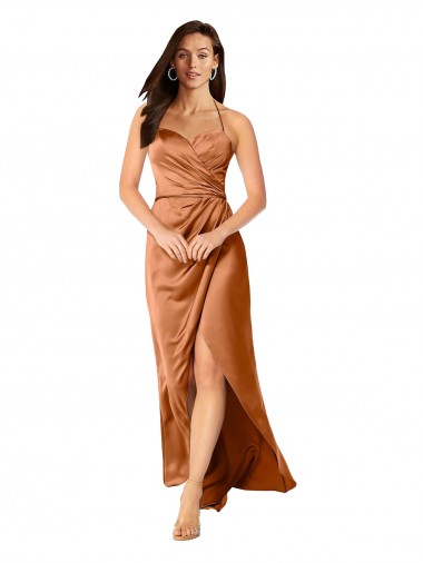 Outlet Faux-Wrap Skirt Silky Satin Prom Dress