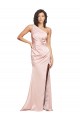 Outlet Full Length Ruched Silky Satin Prom Dress with Low Back and High Split