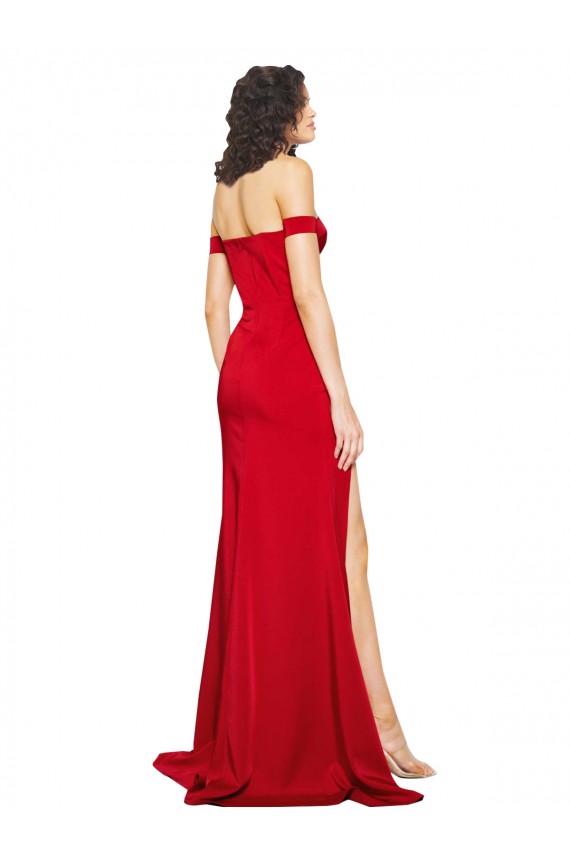 Outlet Off the Shoulder Sweetheart Bustier Style Silky Satin Prom Dress with Side Split