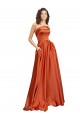 Outlet Strapless Sweep Train Silky Satin Prom Dress with Pleats