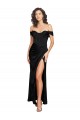 Outlet Fitted Sweetheart Neckline Silky Satin Prom Dress with Off the Shoulder Sleeves and High Slit