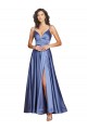 Outlet Deep V-Neck Sweetheart Long Silky Satin Prom Dress with Thigh High Slit