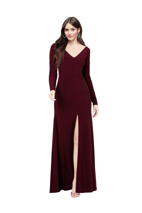 Outlet Long Sleeves Spandex Prom Dress with Front Slit