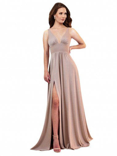 Outlet Long A-Line Plunge V-Neckline Spandex Prom Dress with Slit
