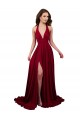 Outlet A-Line Halter Plunge V-Neckline Open Back Spandex Prom Dress with Slit