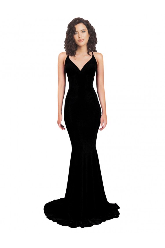Outlet Fishtail Shaped V-Neck Open Back Spandex Prom Dress
