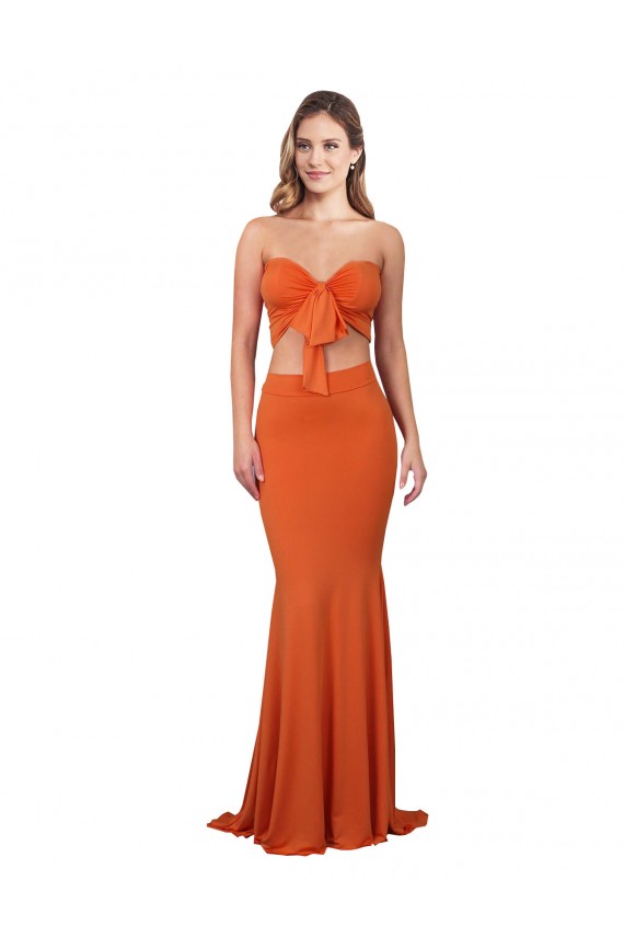 Outlet Strapless Bandeau Bodice Long Spandex Prom Dress