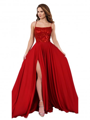 Outlet Lace Over Bodice Long Spandex Prom Dress with Slit