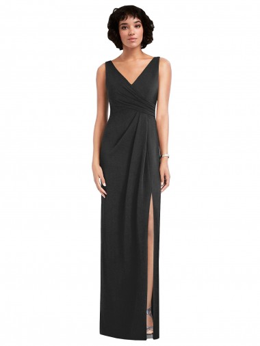 Outlet Draped Wrap Maxi Spandex Prom Dress with Front Slit