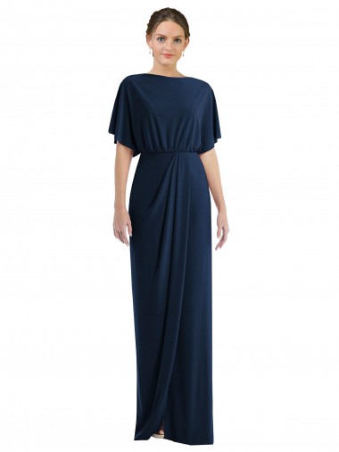 Outlet Open Back Short Sleeves Draped Tulip Skirt Maxi Spandex Prom Dress
