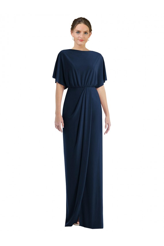 Outlet Open Back Short Sleeves Draped Tulip Skirt Maxi Spandex Prom Dress