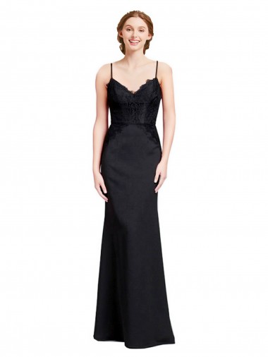 Outlet Long Chiffon Prom Dress with Lace Bodice and Curved V-Neckline