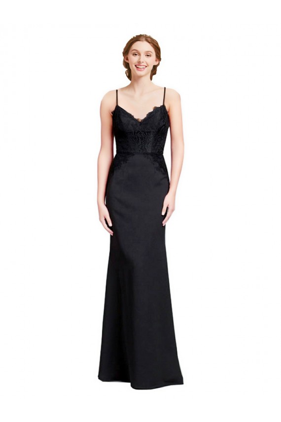 Outlet Long Chiffon Prom Dress with Lace Bodice and Curved V-Neckline