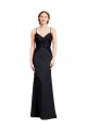Outlet Long Chiffon Prom Dress with Lace Bodice and Curved V-Neckline