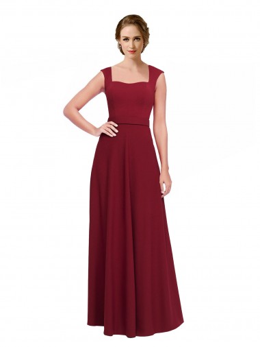Outlet Square Neck Subtle Cap Sleeeves Crepe Prom Dress