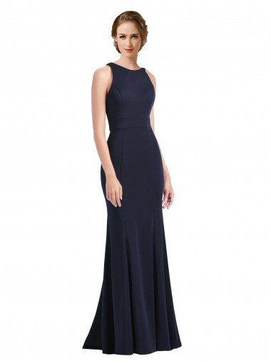 Outlet High Neck Sheath Long Crepe Prom Dress