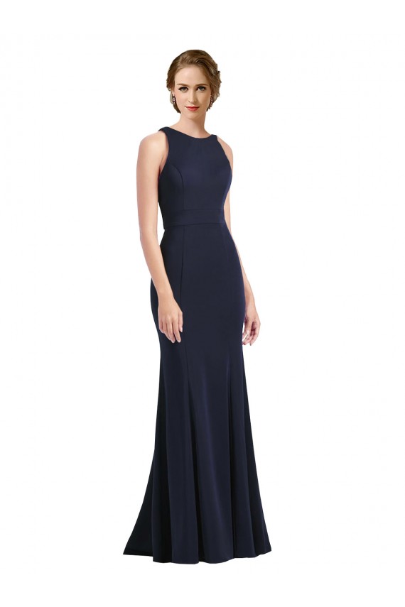 Outlet High Neck Sheath Long Crepe Prom Dress